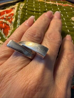Modern Curved Sterling Silver Statement Ring Italy